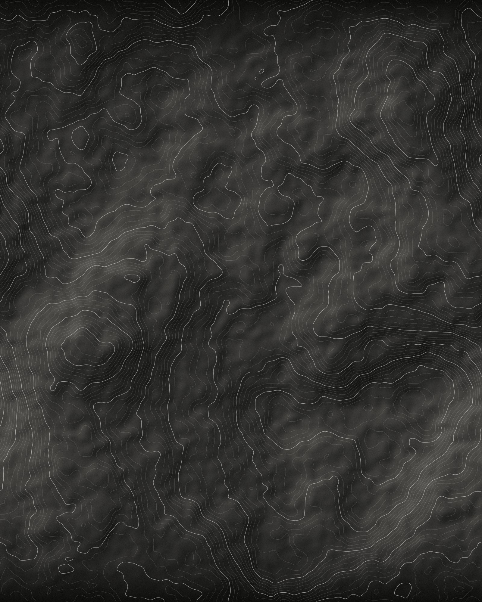 Shaded relief map of mountainous terrain traced with contour lines